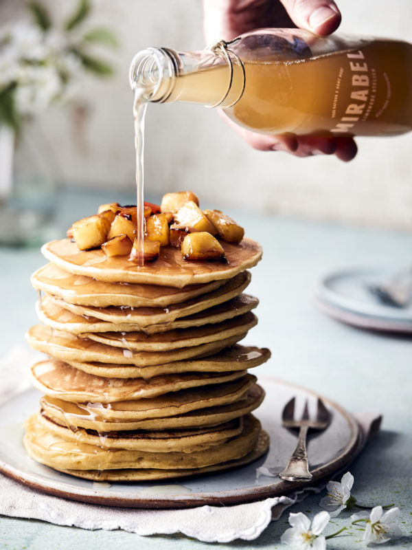 Stack Of American Pancakes With Mirabel Apple-cinnamon Syrupliquid Photography By French Beans
