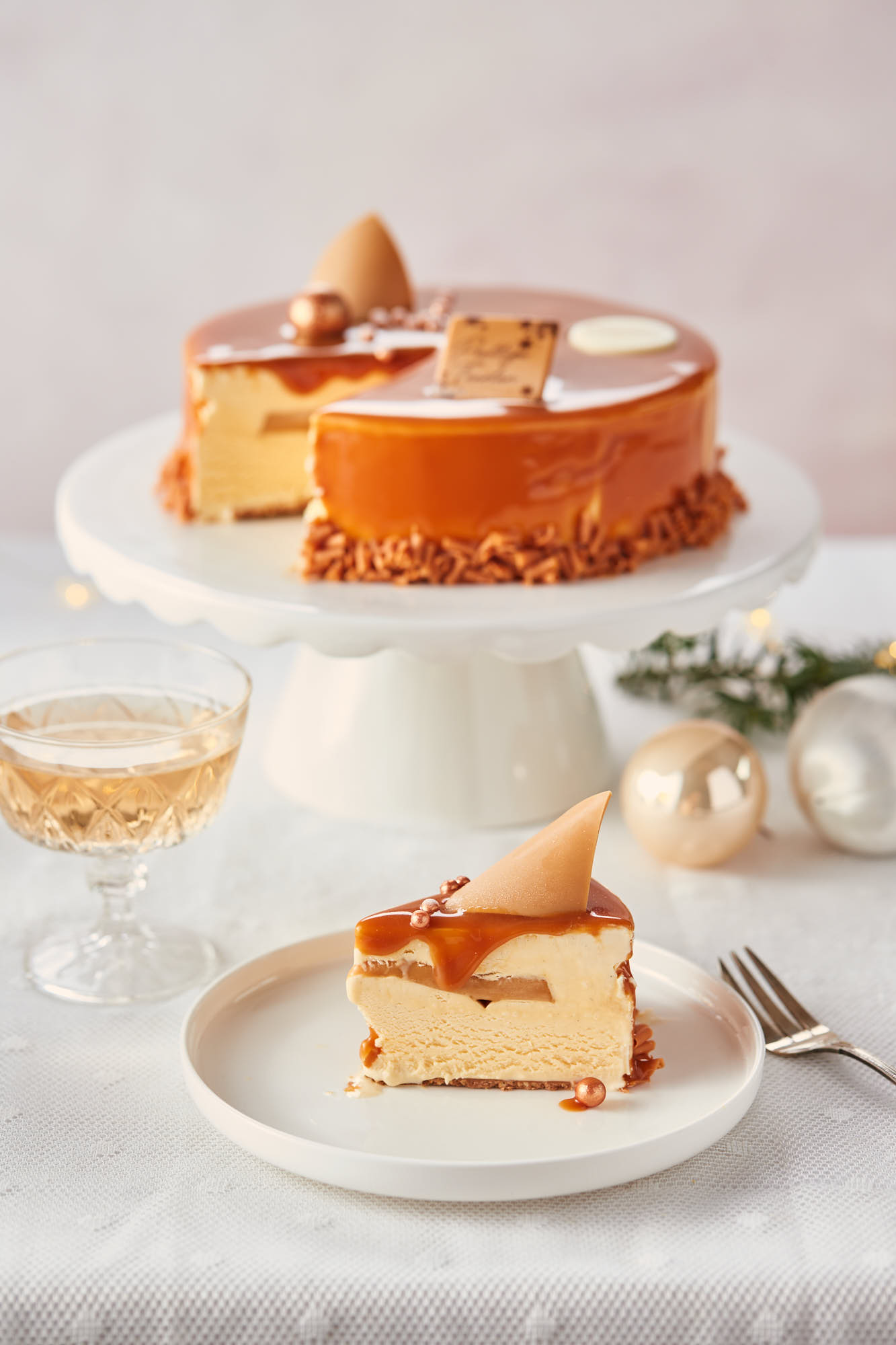 Ice Cream Cake With Caramel In A Festive Setting